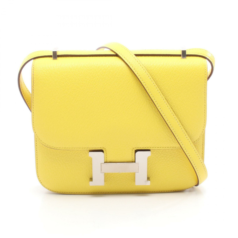 HERMES Constance 3 迷你單肩手提包 Chevre 皮革 Jaune de naples SHW U-0