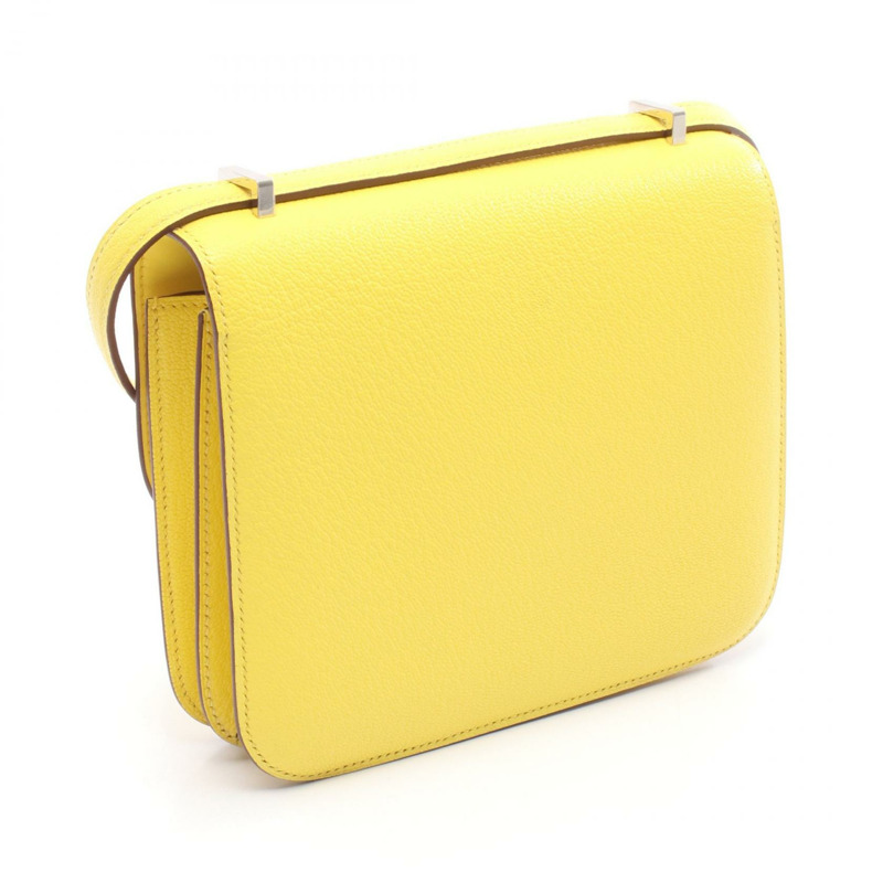 HERMES Constance 3 迷你單肩手提包 Chevre 皮革 Jaune de naples SHW U-1