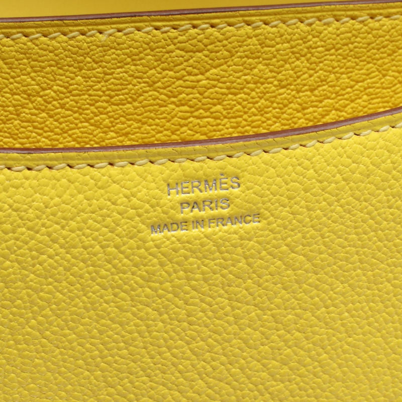 HERMES Constance 3 迷你單肩手提包 Chevre 皮革 Jaune de naples SHW U-3
