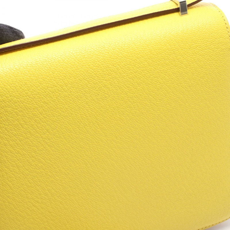 HERMES Constance 3 迷你單肩手提包 Chevre 皮革 Jaune de naples SHW U-5