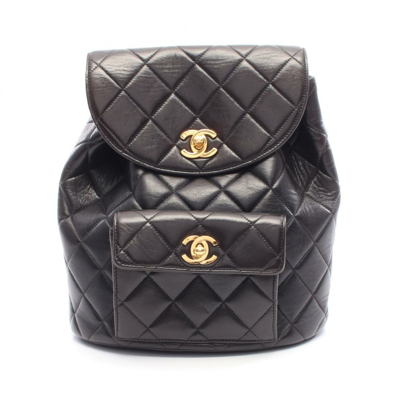 香奈兒 (CHANEL) 絎縫雙肩包，羊皮材質，黑色，二手，女士，金色五金-0
