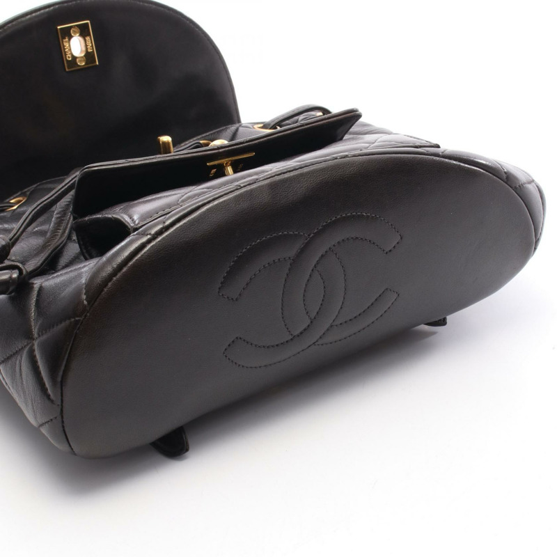 香奈兒 (CHANEL) 絎縫雙肩包，羊皮材質，黑色，二手，女士，金色五金-5