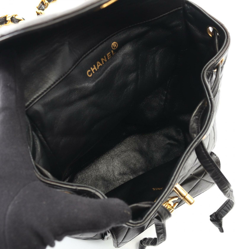 香奈兒 (CHANEL) 絎縫雙肩包，羊皮材質，黑色，二手，女款，金色五金-2