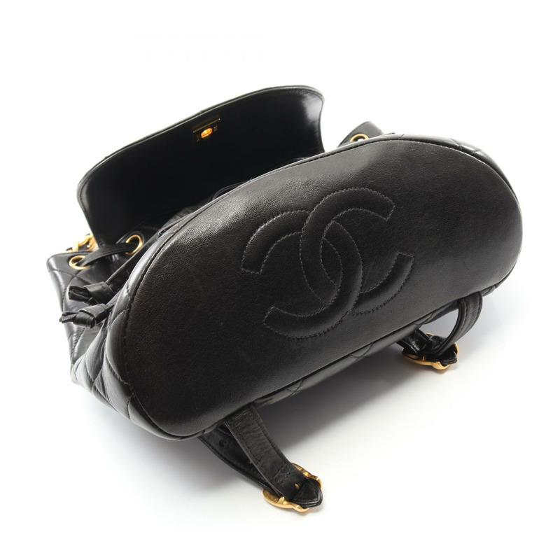 香奈兒 (CHANEL) 絎縫雙肩包，羊皮材質，黑色，二手，女款，金色五金-6