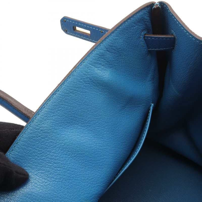 愛馬仕 Birkin 40 手提包，Togo 皮革，藍色，二手，女士，金色五金-12