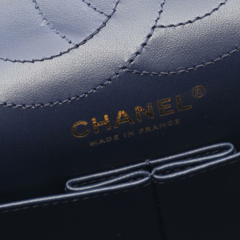 香奈兒 2.55 Matelasse W 翻蓋鏈條單肩背包 A37587 皮革 海軍藍 二手 金五金-3