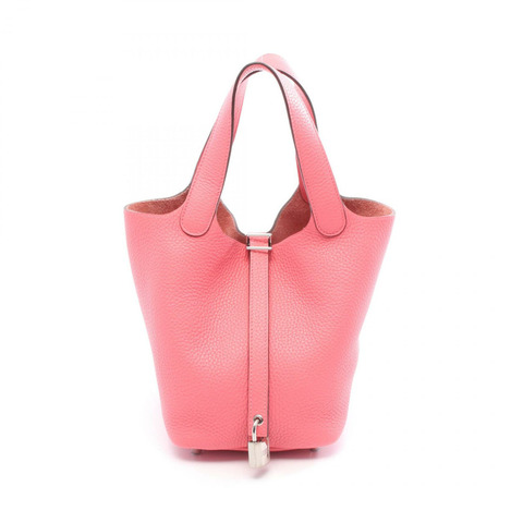 愛馬仕 Picotin Lock PM 手提包，Clemence 皮革，玫瑰杜鵑粉紅色，二手，帶五金件。