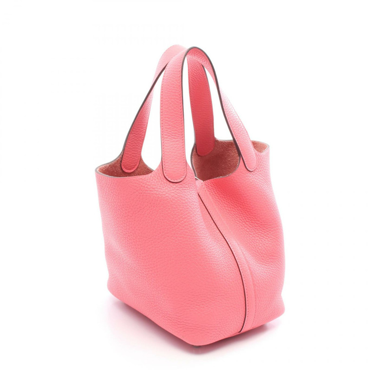 愛馬仕 Picotin Lock PM 手提包，Clemence 皮革，玫瑰杜鵑粉紅色，二手，帶五金件。-1