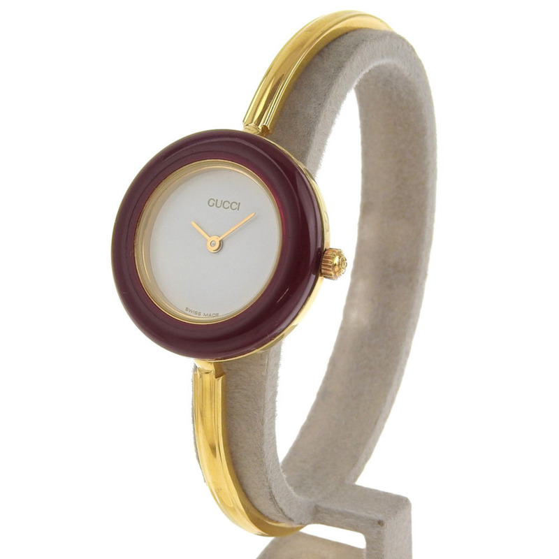 Gucci 女士鍍金石英腕錶，可更換錶圈，模擬顯示，白色錶盤-1