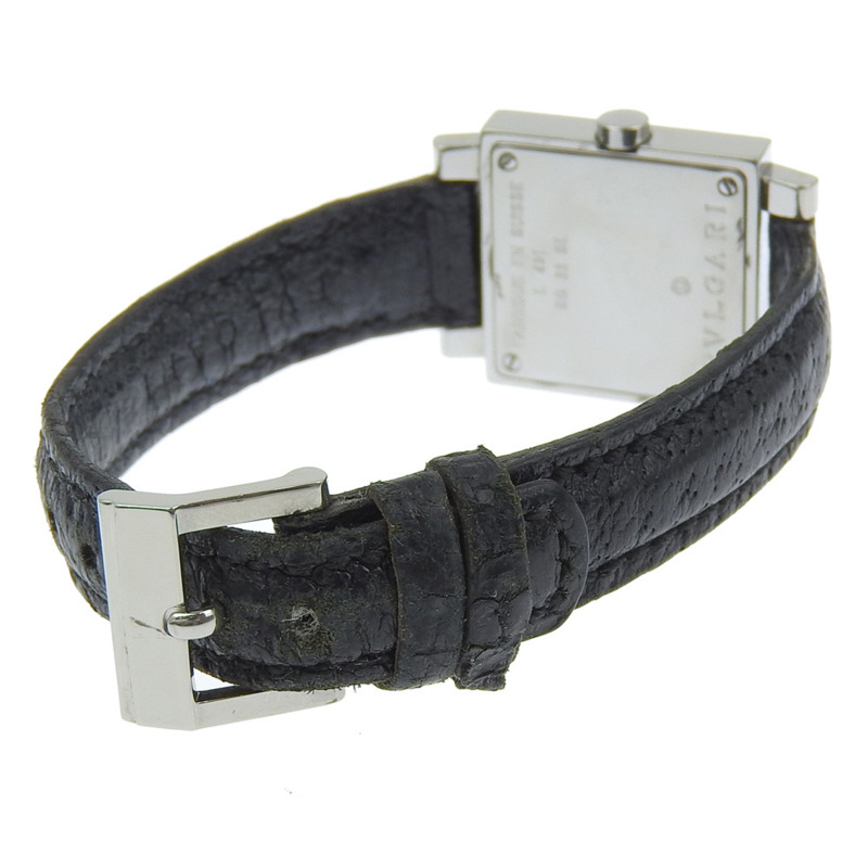 寶格麗 Quadrado SQ22SL 女士腕錶，不鏽鋼和皮革錶殼，石英機芯，指針式顯示，黑色錶盤-4