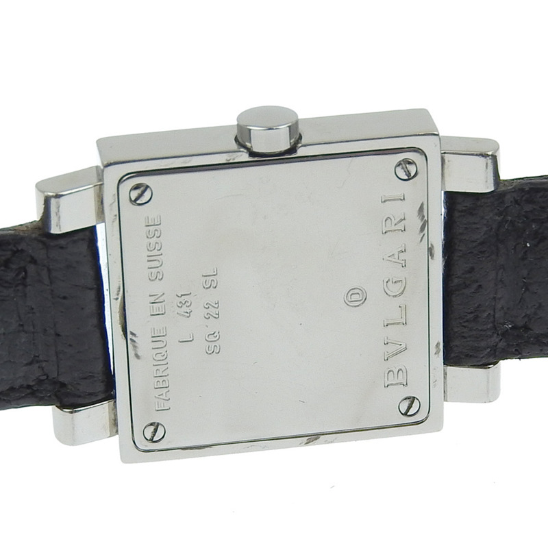 寶格麗 Quadrado SQ22SL 女士腕錶，不鏽鋼和皮革錶殼，石英機芯，指針式顯示，黑色錶盤-5