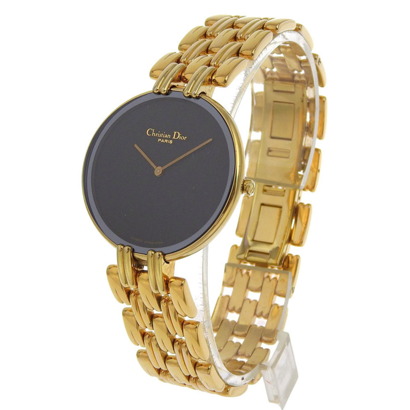 Christian Dior Bakira腕錶 D47-154-4，鍍金不鏽鋼錶殼，搭載黃金石英機芯，指針式顯示，黑色錶盤，女士款-1