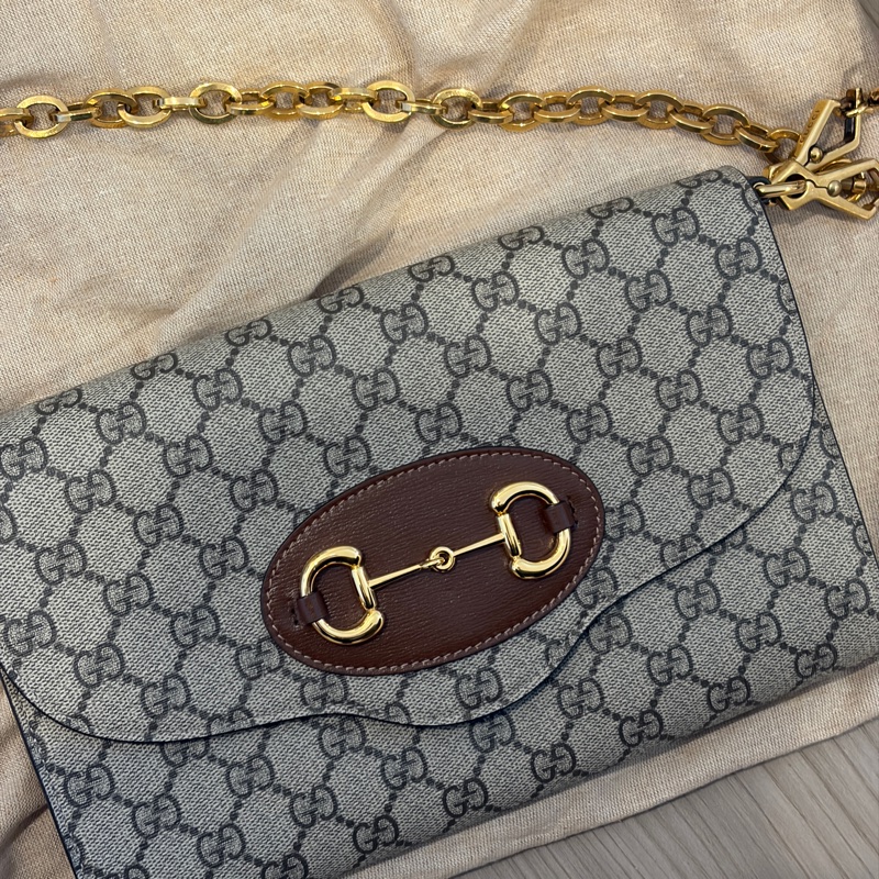 Gucci 古馳horsebit 1955全新馬銜扣紅綠織帶鏈袋信封包中號-2