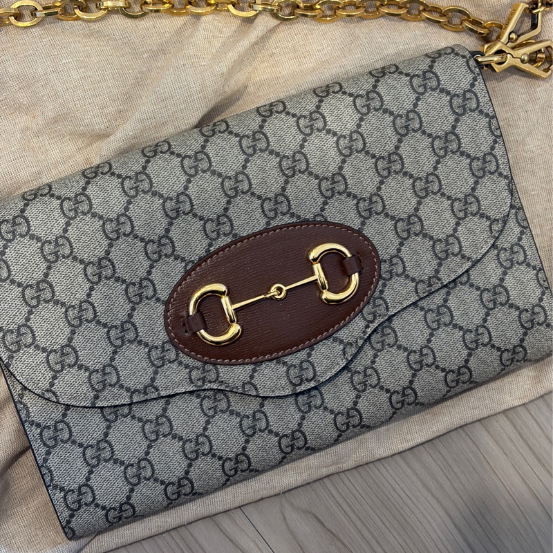 Gucci 古馳horsebit 1955全新馬銜扣紅綠織帶鏈袋信封包中號-8