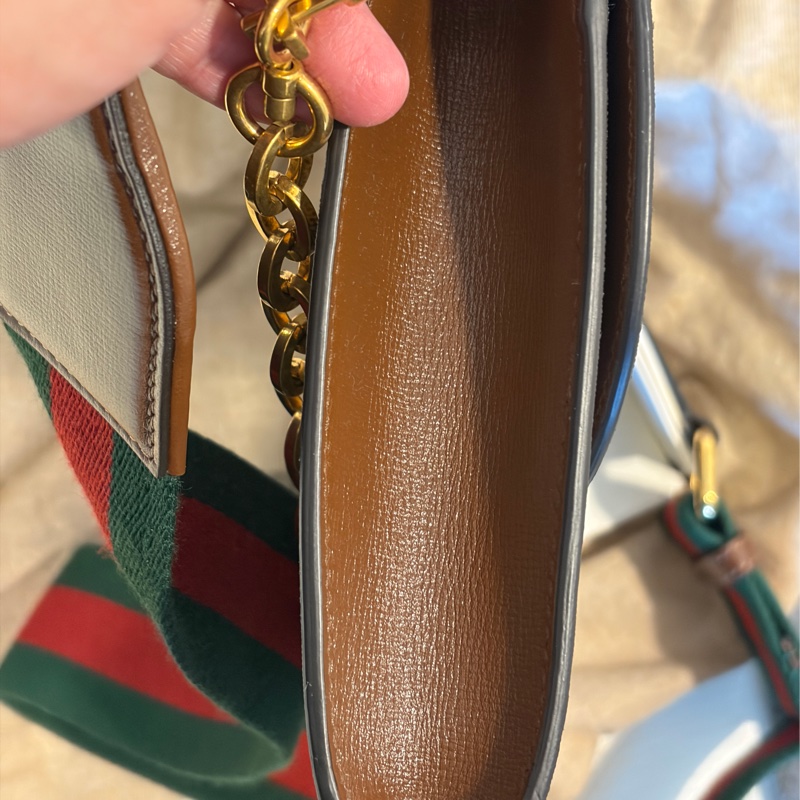 Gucci 古馳horsebit 1955全新馬銜扣紅綠織帶鏈袋信封包中號-10