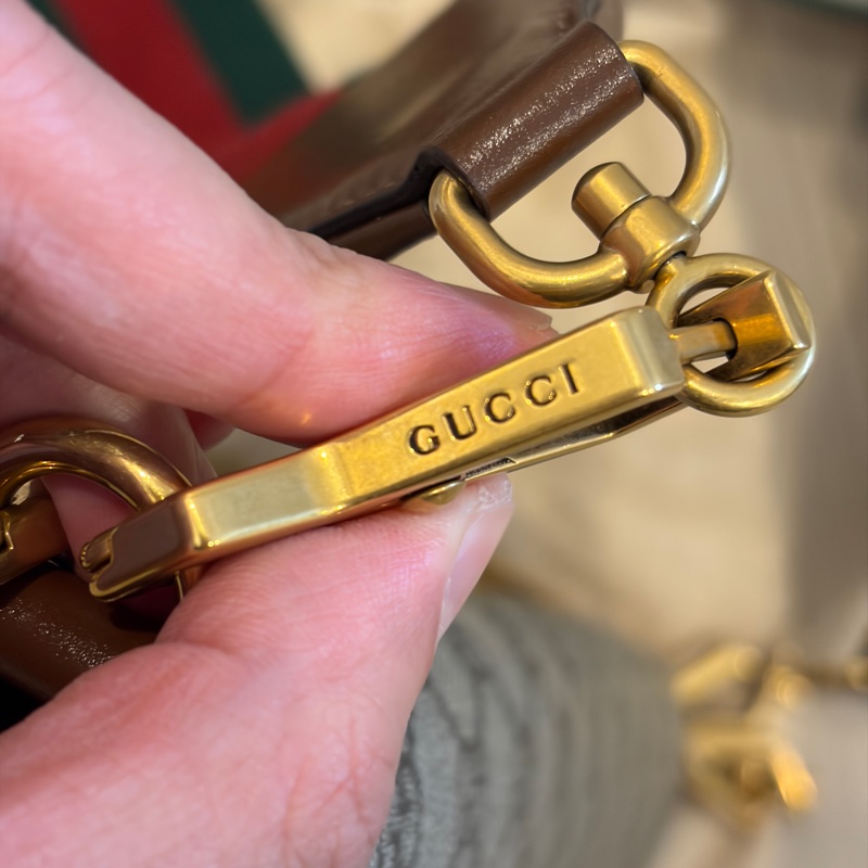 Gucci 古馳horsebit 1955全新馬銜扣紅綠織帶鏈袋信封包中號-16