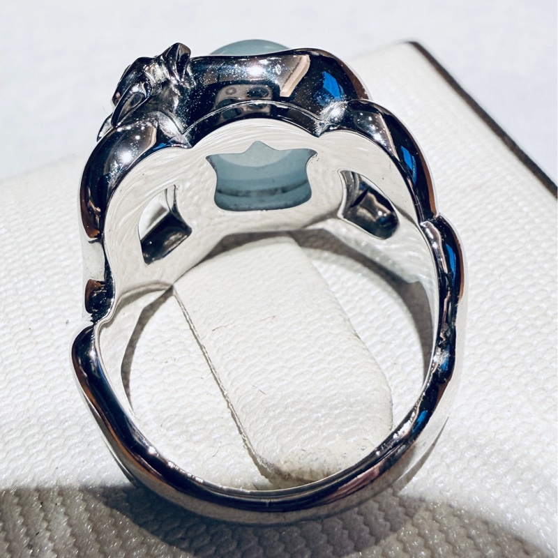 Dior 海藍寶鑽石小海龜圖騰 18K白金戒指｜Cabochon Wave Ring-7