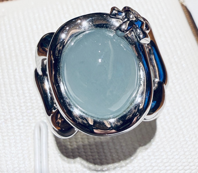 Dior 海藍寶鑽石小海龜圖騰 18K白金戒指｜Cabochon Wave Ring-10