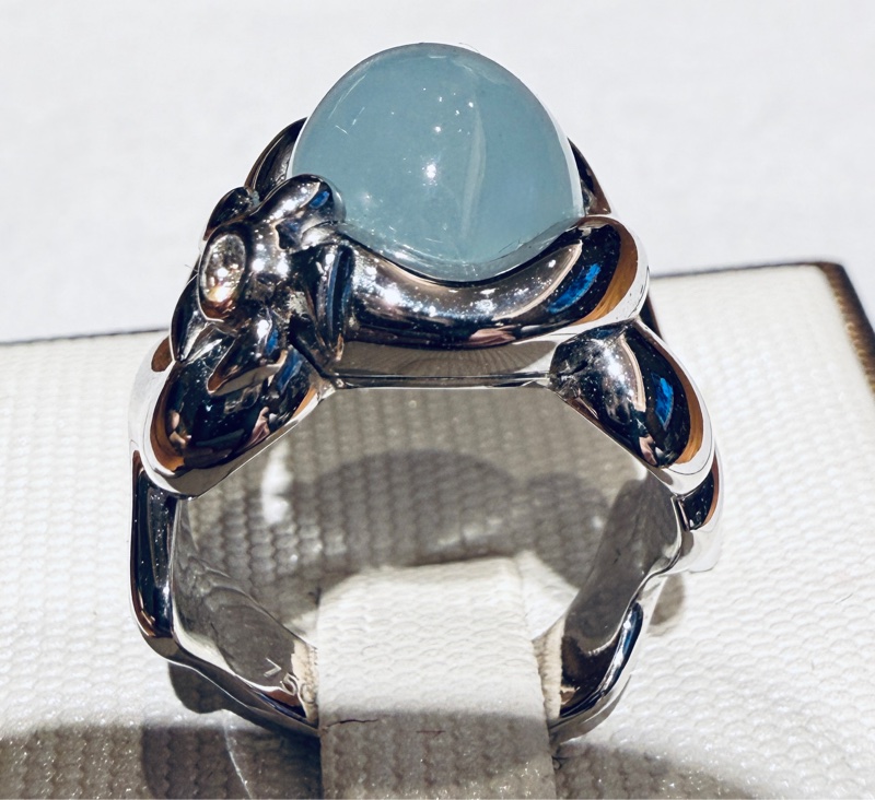 Dior 海藍寶鑽石小海龜圖騰 18K白金戒指｜Cabochon Wave Ring-14