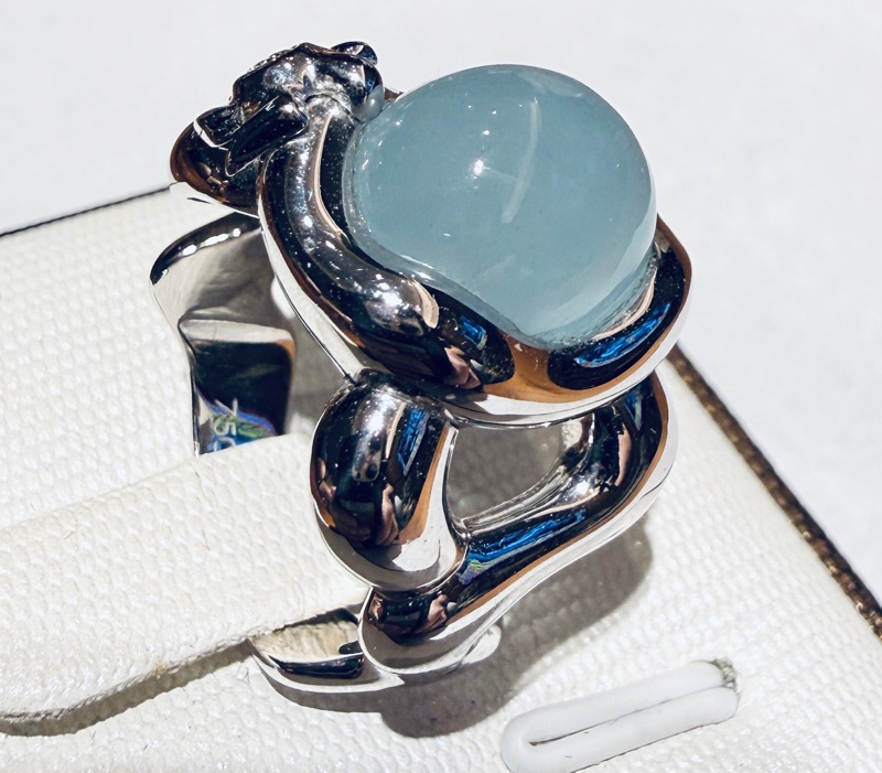 Dior 海藍寶鑽石小海龜圖騰 18K白金戒指｜Cabochon Wave Ring-22