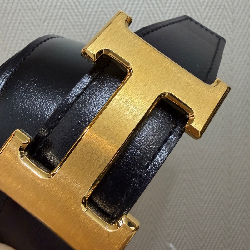 Hermes 黑Box皮積雨雲灰Togo皮拉絲H釦雙面皮帶-1