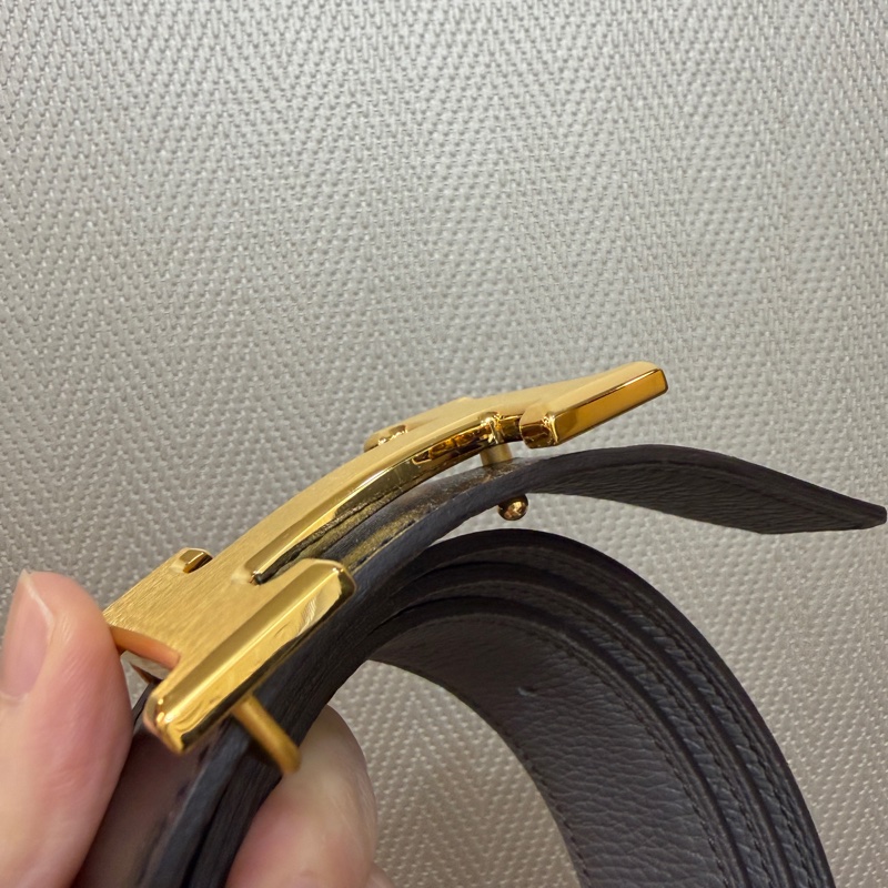 Hermes 黑Box皮積雨雲灰Togo皮拉絲H釦雙面皮帶-2