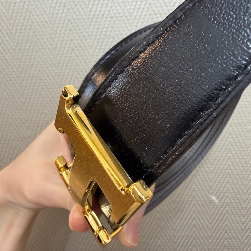 Hermes 黑Box皮積雨雲灰Togo皮拉絲H釦雙面皮帶-4