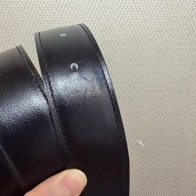 Hermes 黑Box皮積雨雲灰Togo皮拉絲H釦雙面皮帶-11