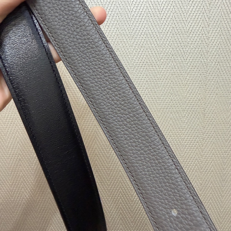 Hermes 黑Box皮積雨雲灰Togo皮拉絲H釦雙面皮帶-16