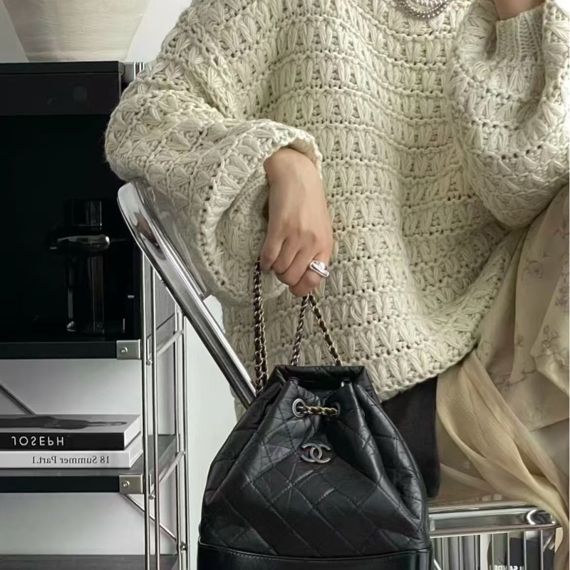 CHANEL/香奈兒 小號流浪雙肩包 黑色銀扣菱格牛皮 鴛鴦鏈條，尺寸：23*22.5 晶片款 好價🉐️-6