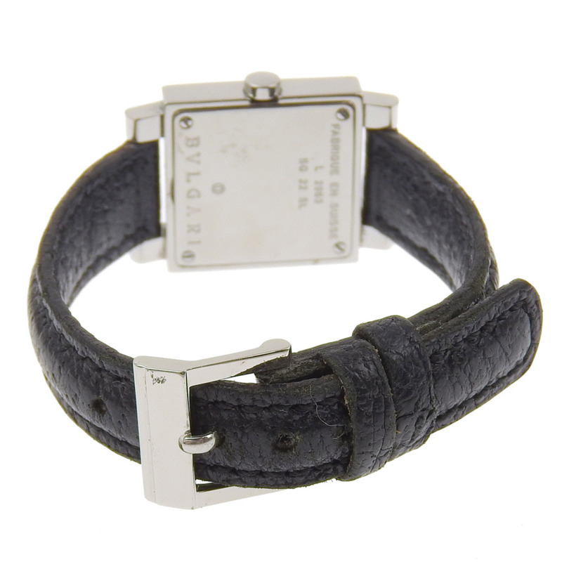 寶格麗 Quadrato SQ22SL 女士腕錶,不鏽鋼錶殼搭配壓花皮革錶帶,石英機芯,指針式顯示,黑色錶盤-4