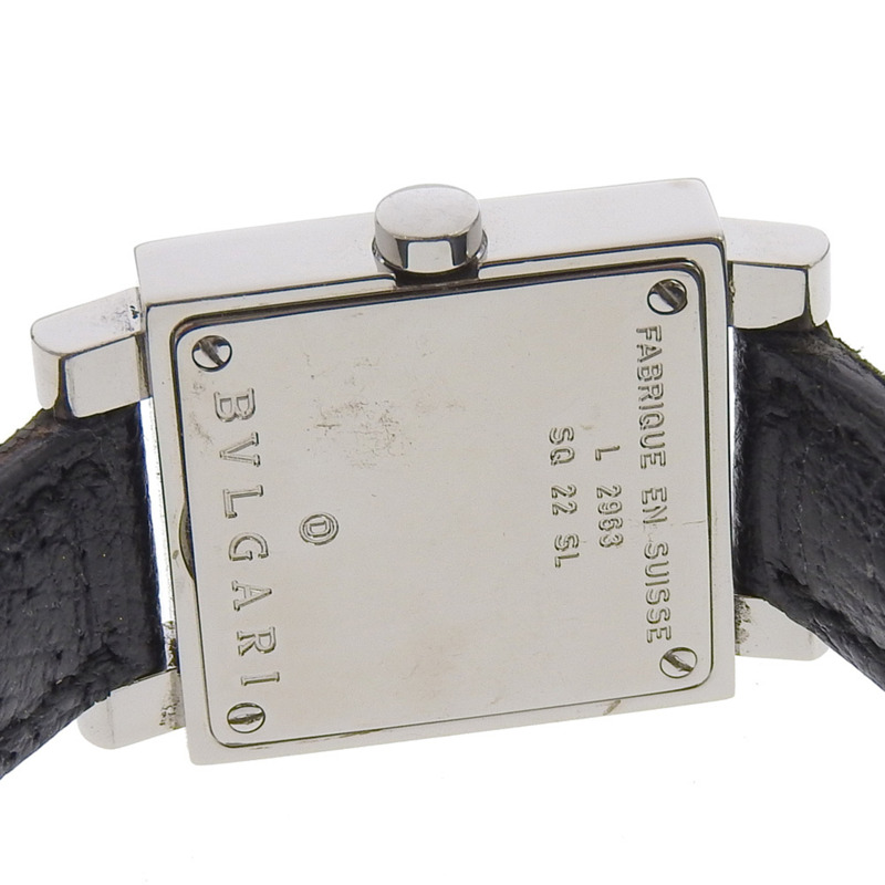 寶格麗 Quadrato SQ22SL 女士腕錶,不鏽鋼錶殼搭配壓花皮革錶帶,石英機芯,指針式顯示,黑色錶盤-5