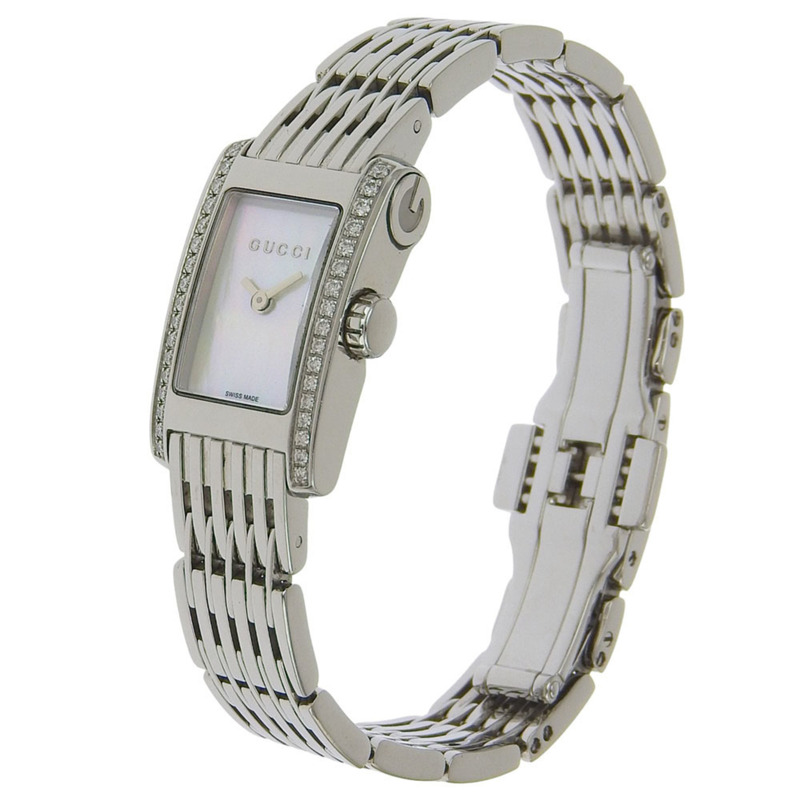 Gucci 8600L 鑽石腕錶，不鏽鋼錶殼，石英機芯，指針式顯示，白色錶盤，女士款-1