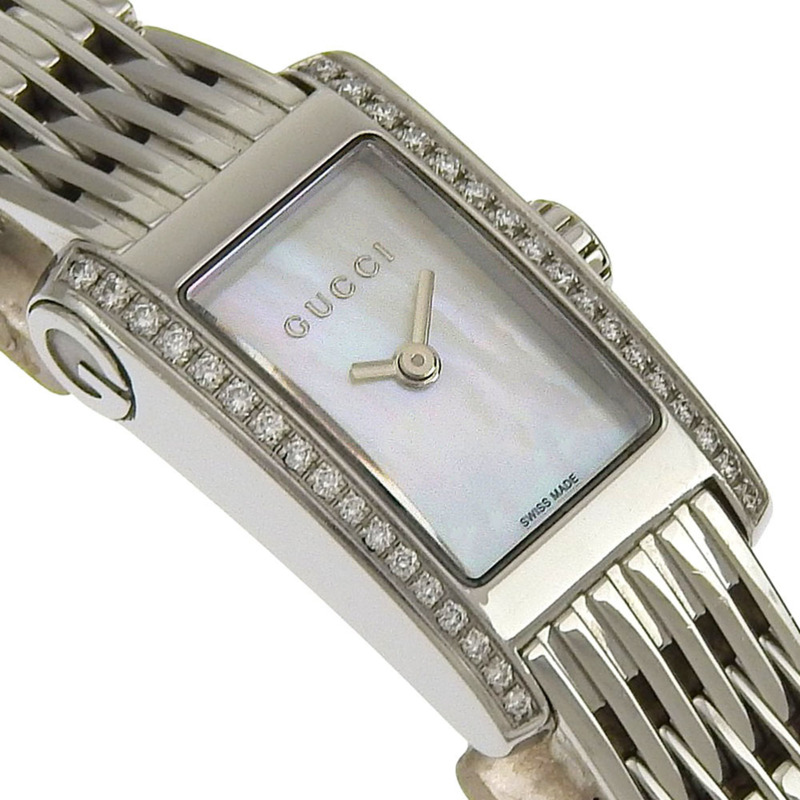 Gucci 8600L 鑽石腕錶，不鏽鋼錶殼，石英機芯，指針式顯示，白色錶盤，女士款-2