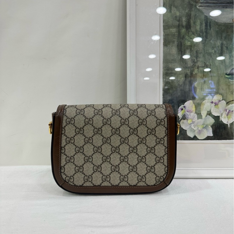Gucci古馳1955系列小棕色老花雙肩帶1955馬鞍包肩包 底長：20cm-2