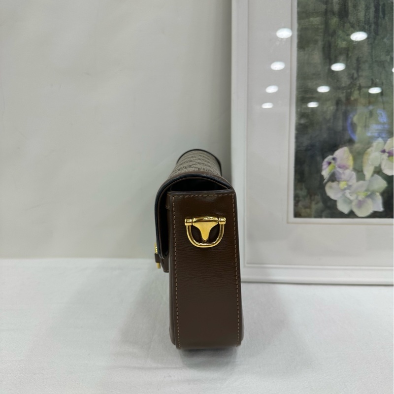 Gucci古馳1955系列小棕色老花雙肩帶1955馬鞍包肩包 底長：20cm-3