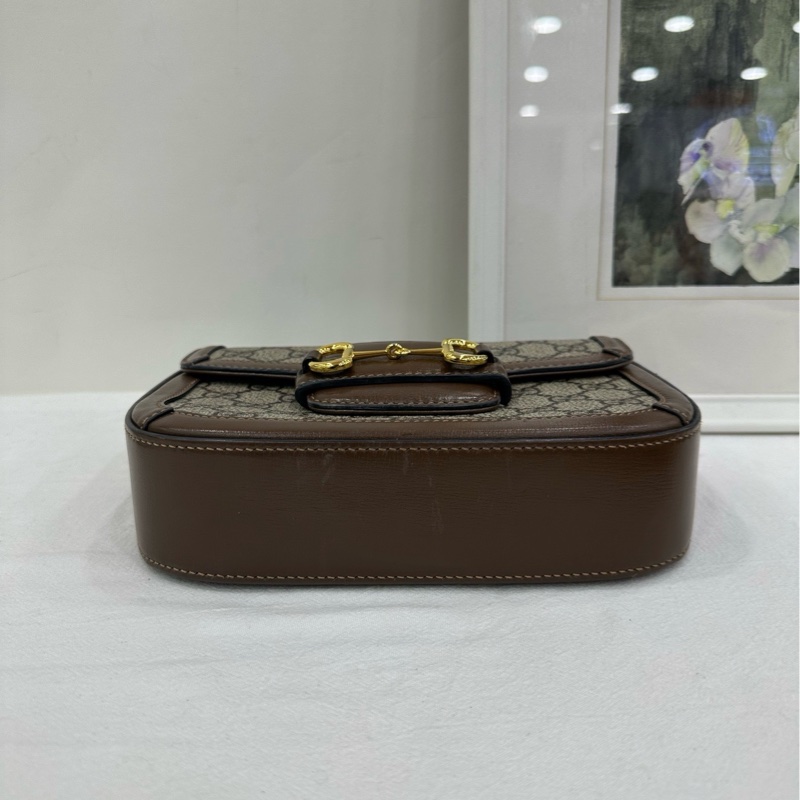 Gucci古馳1955系列小棕色老花雙肩帶1955馬鞍包肩包 底長：20cm-5