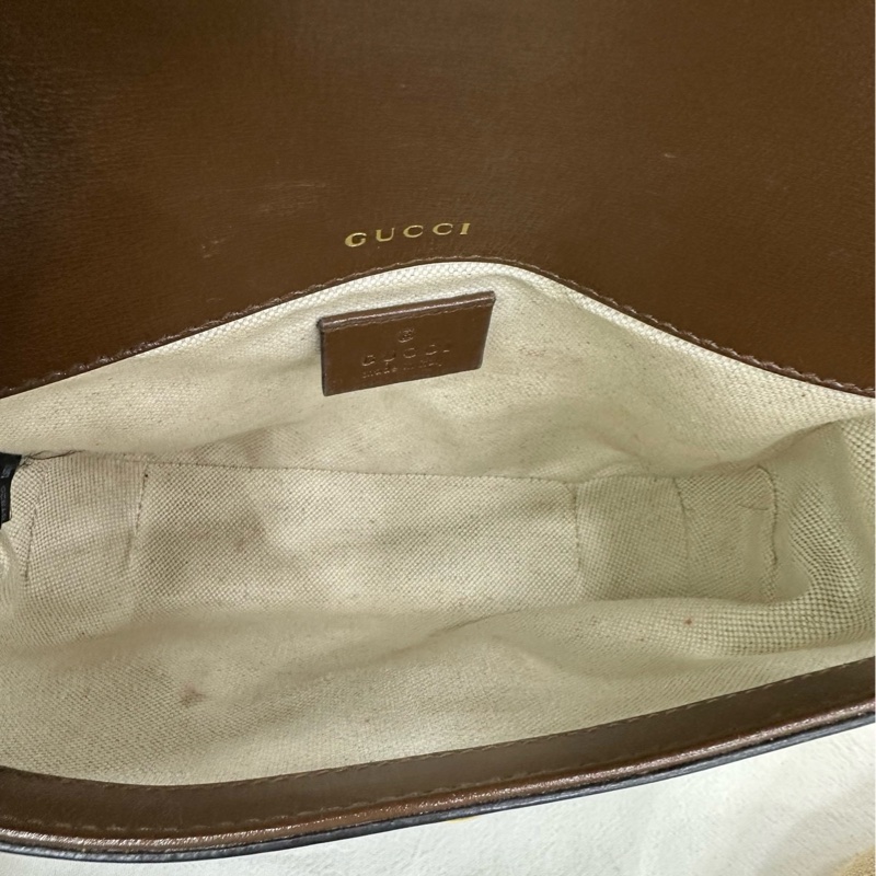 Gucci古馳1955系列小棕色老花雙肩帶1955馬鞍包肩包 底長：20cm-8