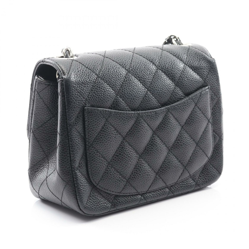 香奈兒迷你絎縫鏈條肩背包，粒面小牛皮，黑色，二手，女士，帶五金配件-1
