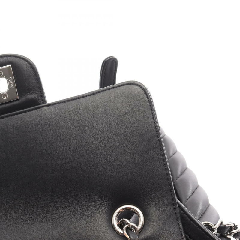 香奈兒 V 字縫線人字紋雙肩包 A91121 羊皮 黑色 二手-6