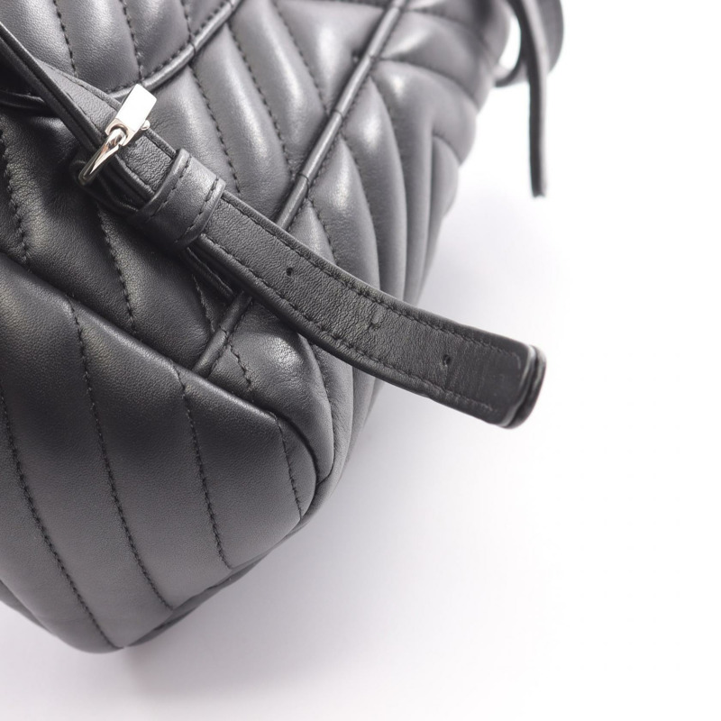 香奈兒 V 字縫線人字紋雙肩包 A91121 羊皮 黑色 二手-8