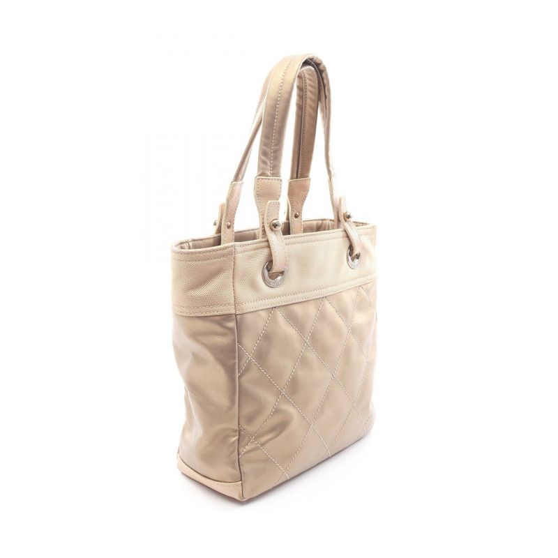 香奈兒 (CHANEL) 巴黎 Biarritz PM 手提單肩包，帆布皮革，金色米色，二手，帶五金配件-1