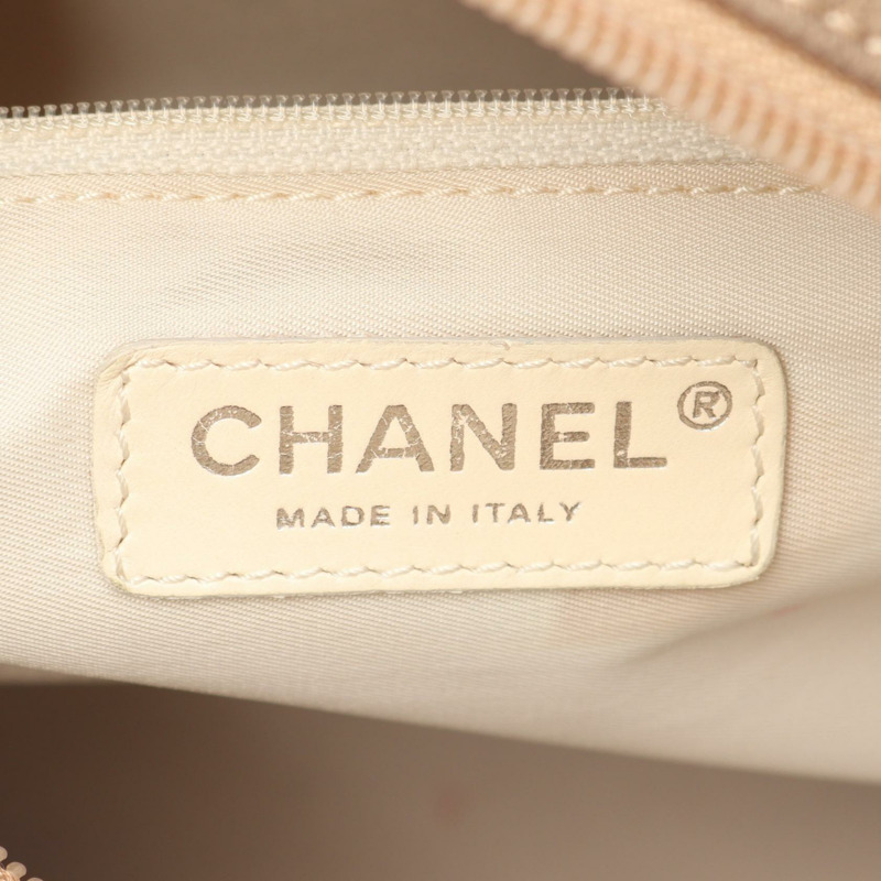 香奈兒 (CHANEL) 巴黎 Biarritz PM 手提單肩包，帆布皮革，金色米色，二手，帶五金配件-3