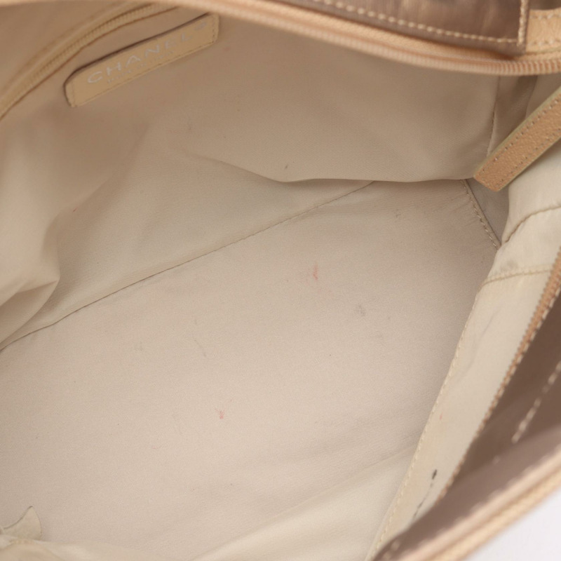 香奈兒 (CHANEL) 巴黎 Biarritz PM 手提單肩包，帆布皮革，金色米色，二手，帶五金配件-5