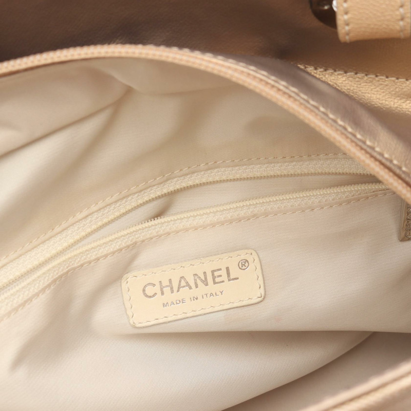 香奈兒 (CHANEL) 巴黎 Biarritz PM 手提單肩包，帆布皮革，金色米色，二手，帶五金配件-6