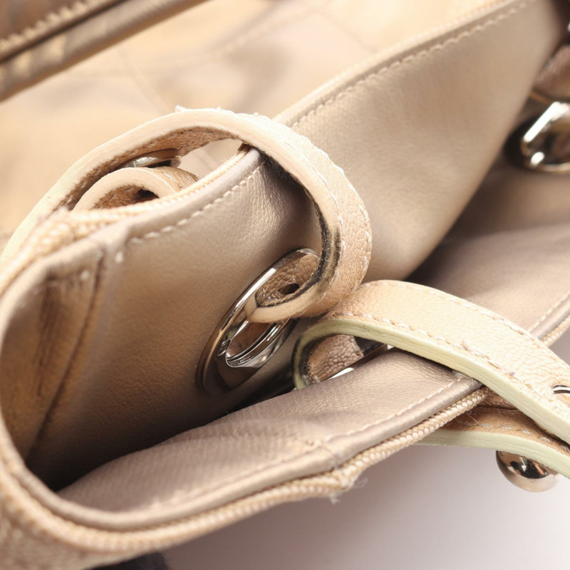 香奈兒 (CHANEL) 巴黎 Biarritz PM 手提單肩包，帆布皮革，金色米色，二手，帶五金配件-11