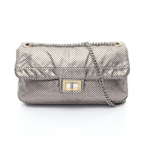 香奈兒 2.55 沖孔鏈條單肩包 皮革 銀色 二手 女士