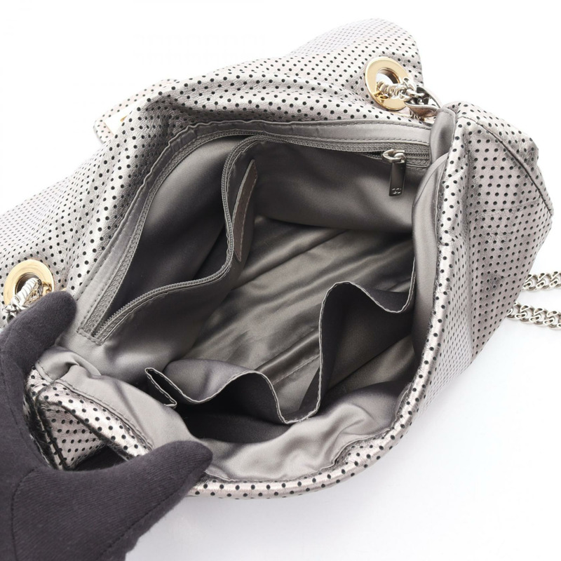 香奈兒 2.55 沖孔鏈條單肩包 皮革 銀色 二手 女士-2