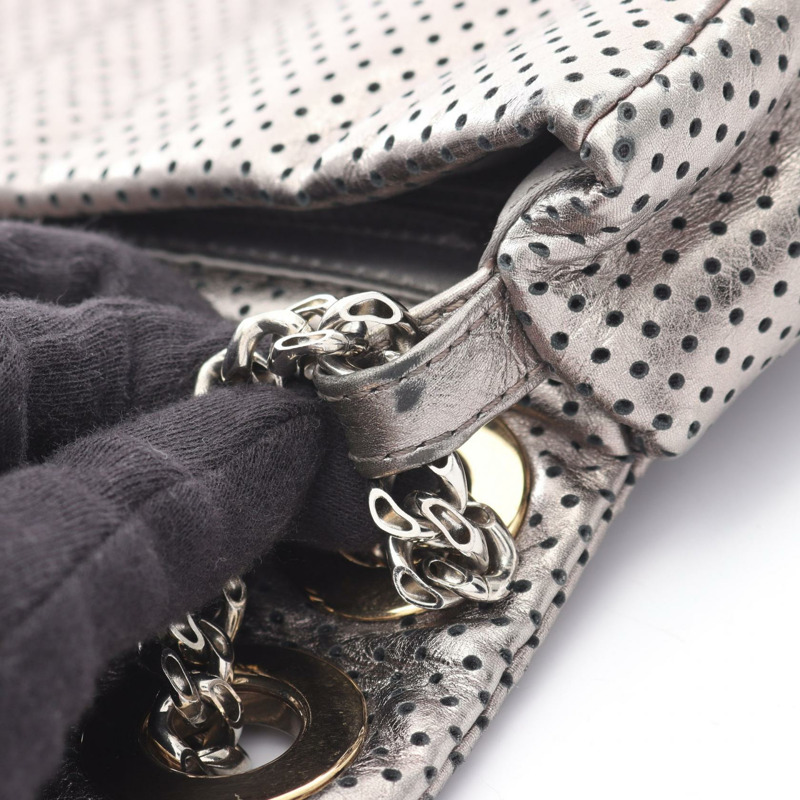 香奈兒 2.55 沖孔鏈條單肩包 皮革 銀色 二手 女士-9