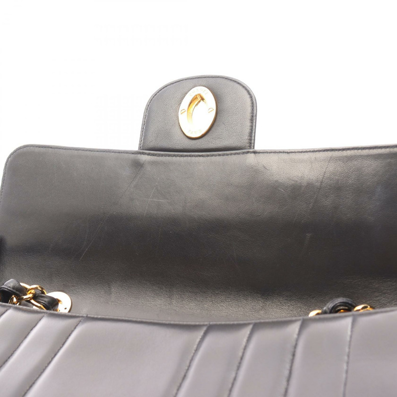 香奈兒 Mademoiselle Jumbo 鏈條單肩包，羊皮，黑色，金色五金，二手，女士 CC-10